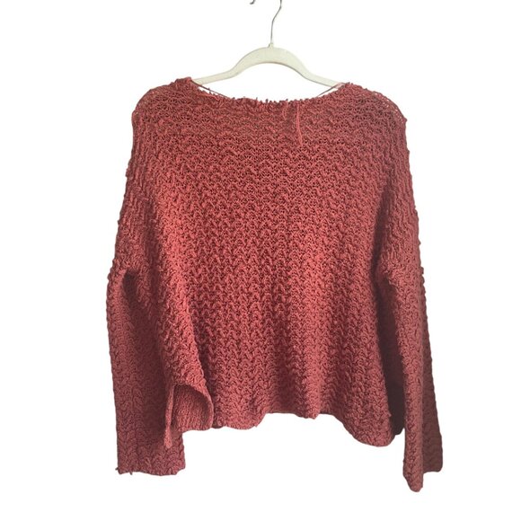 Free People Small Orange Textured Knit Pullover Sweater Chunky Open Knit - Picture 2 of 9